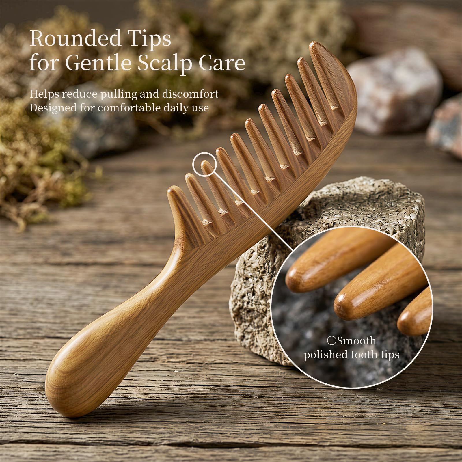 Onedor Handmade 100% Natural Green Sandalwood Hair Combs - Anti-Static Sandalwood Scent Natural Hair Detangler Wooden Comb (Extra Wide Tooth)