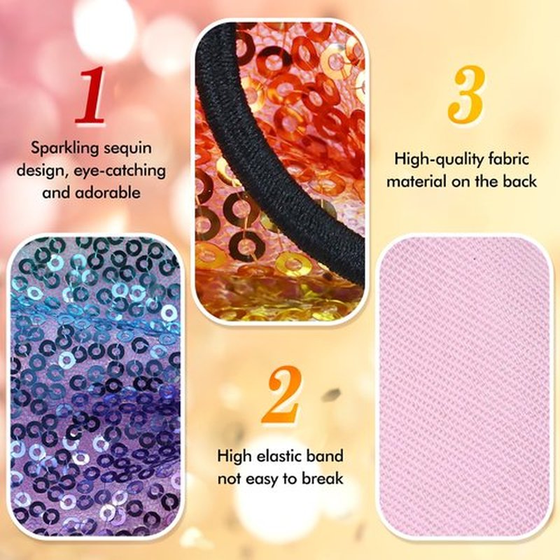 Dizila 12 Pieces Colorful Sparkly Sequin Big Bow Hair Ties Elastics Rubber Bands Ponytail Holders Hair Scrunchies Ropes Accessories for Women Girls Teens Kids