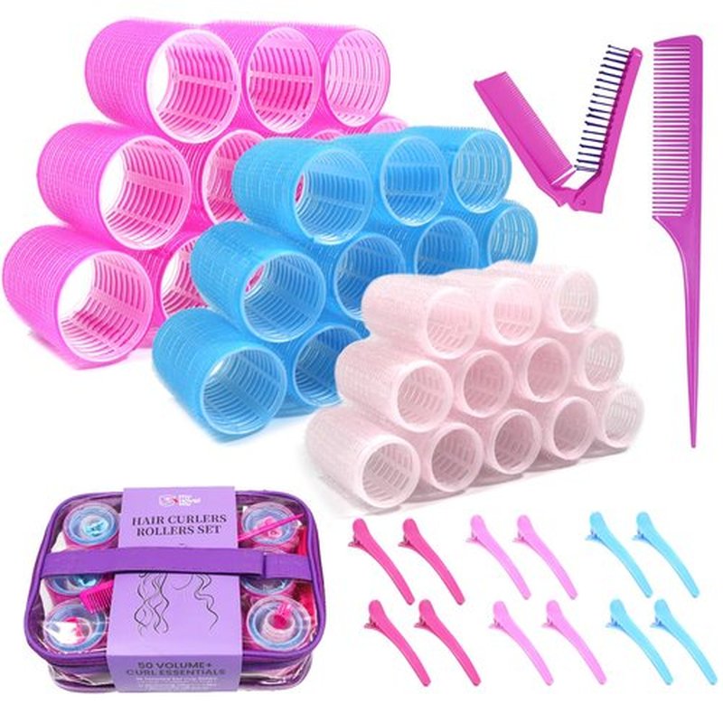 **My Novel Things Hair Rollers Set - 50PCS Volume Curlers with 12 Clips & 2 Combs for All Hair Types**
