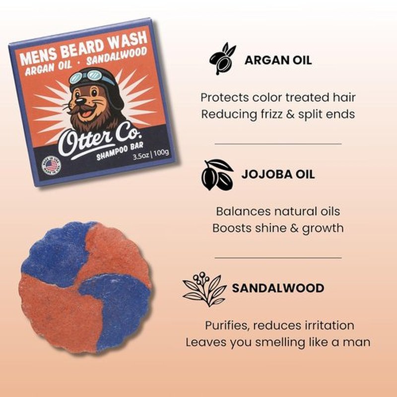 Otter Co. Men's Shampoo Bar & Beard Wash - Argan Oil & Sandalwood | Vegan, Sulfate-Free, Organic - All Hair Types