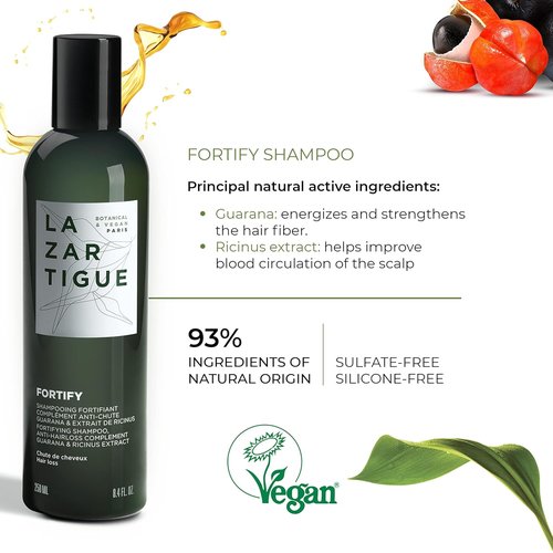 Lazartigue Fortify Densifying Shampoo - Strengthens Fragile Hair with Guarana & Ricinus | Vegan, Lemon Scent