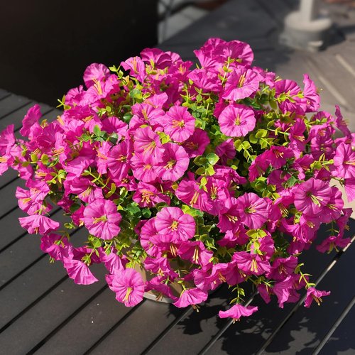 Fanfantoey Artificial Flowers - UV Resistant Silk Morning Glory Plants for Outdoor Decor | 14 Pcs Fuchsia