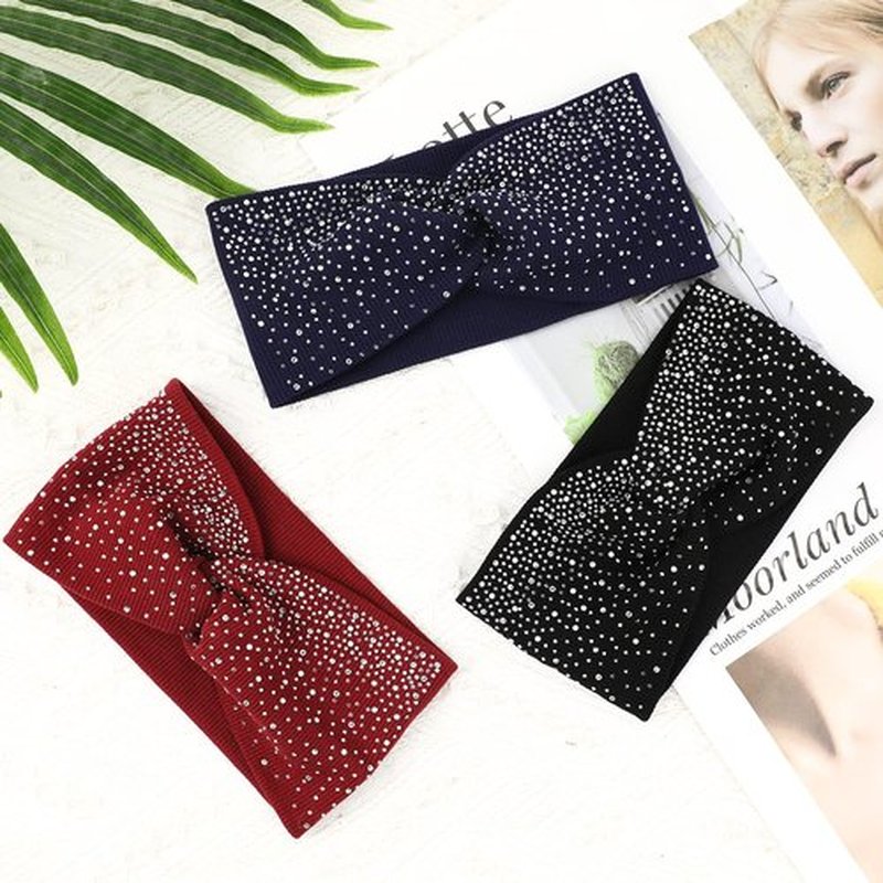 Rhinestone Boho Headbands, 3 Pack Crystal Stretch Turban Headbands with African Cotton Fabric - Fashion Hair Scarfs