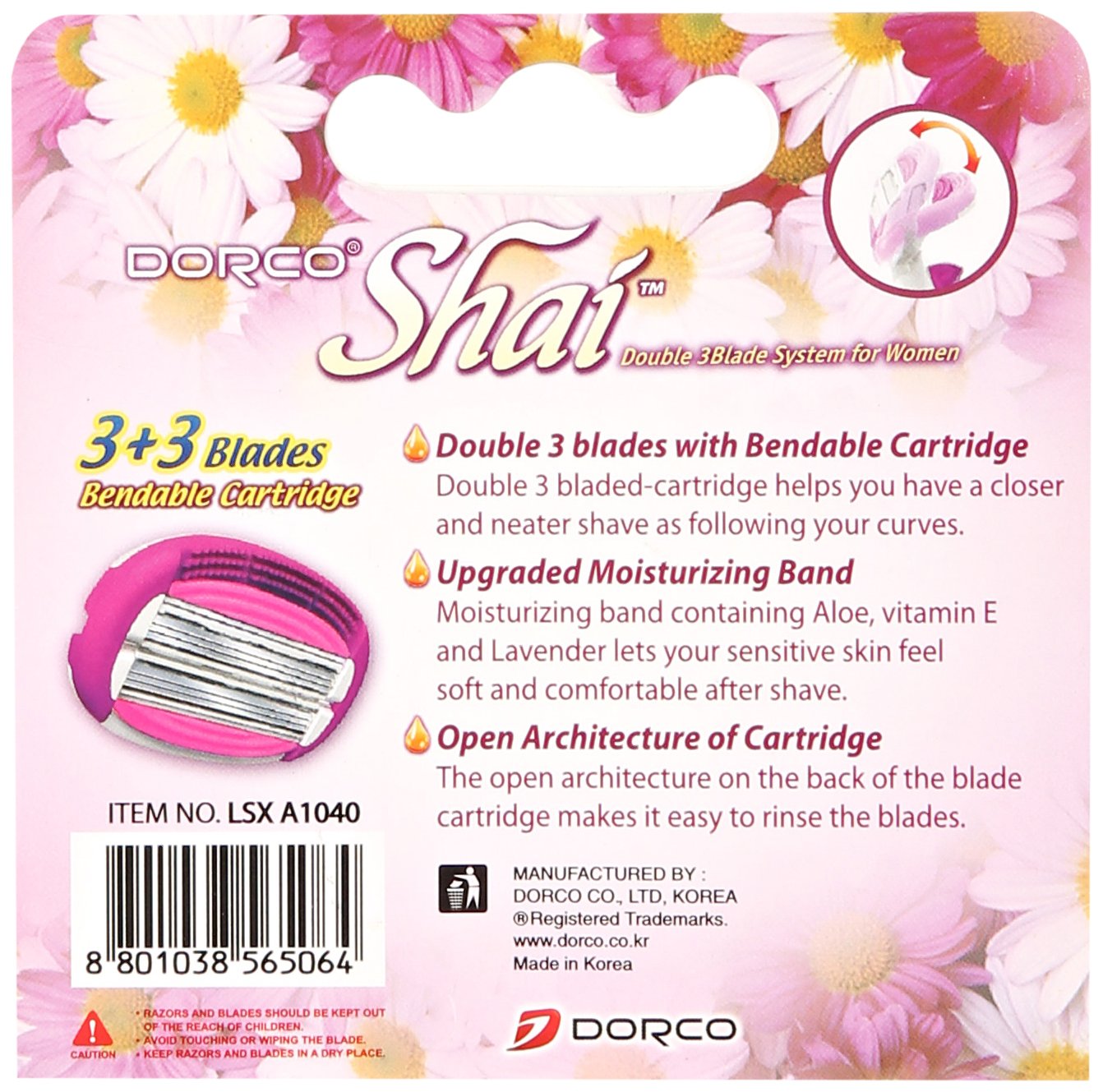Dorco Shai 6 Blade Razor Cartridges Only - 4 Cartridges, Premium Precision Blades for a Smooth Shave, Compatible with Shai Razors, Ideal for Daily Grooming and Travel