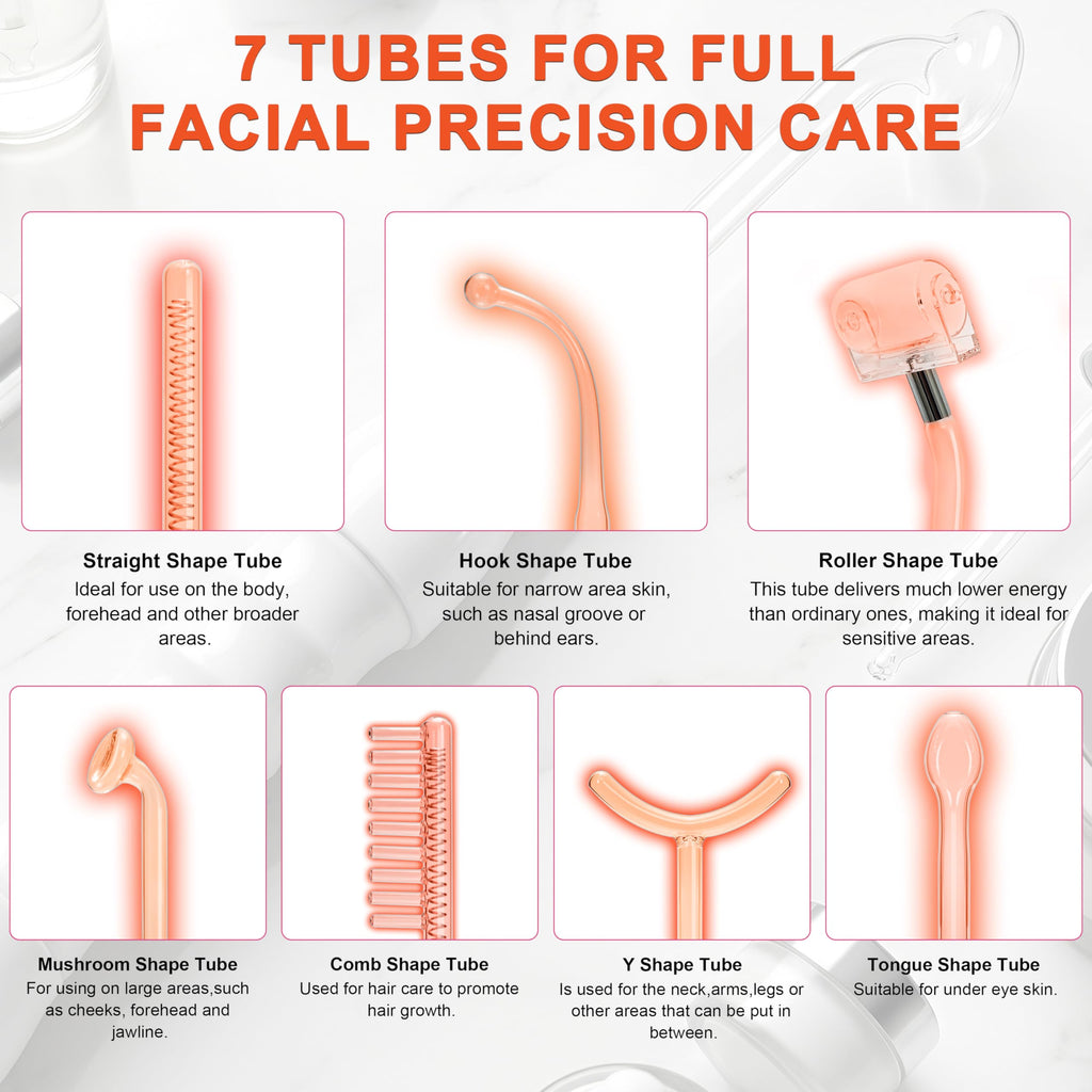 Hi Frequency Facial Care Tool Skin Tonning Device with 7 Electrode Tubes 2 Colors Options Elitzia ETSC640N (Orange)