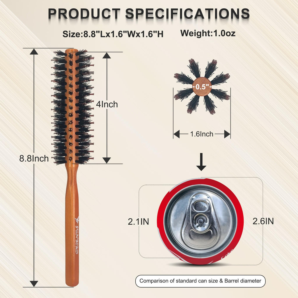 SUNBIRD Round Brush for Blow Out, Natural Wood & Boar Bristle, 1.6Inch
