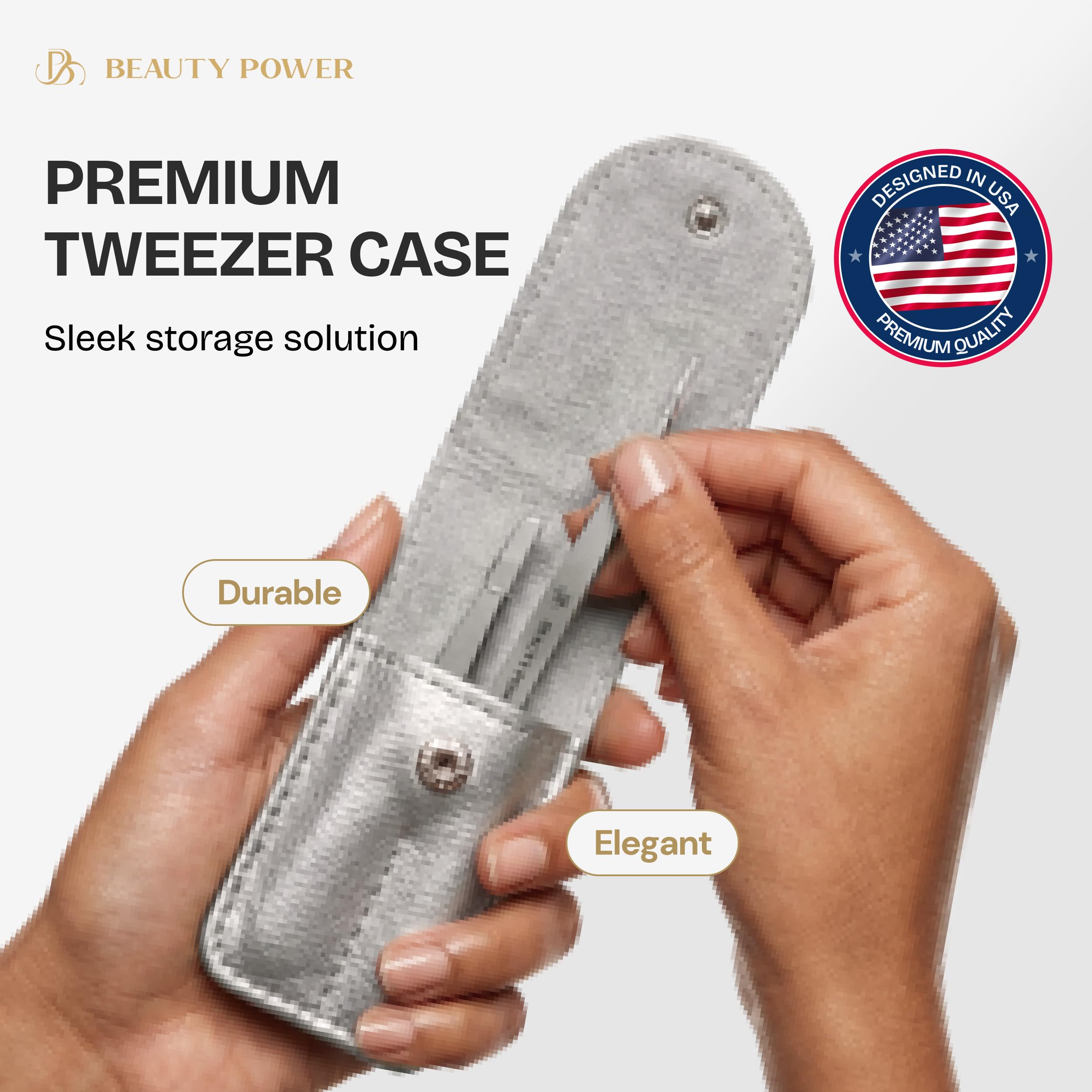 Beauty Power Professional Tweezers Set – Slant & Point, Ultra Precision German Stainless Steel Tweezers for Eyebrows, Chin, Ingrown Hair & Facial Grooming – Lightweight with Case - Gift Idea - Gray