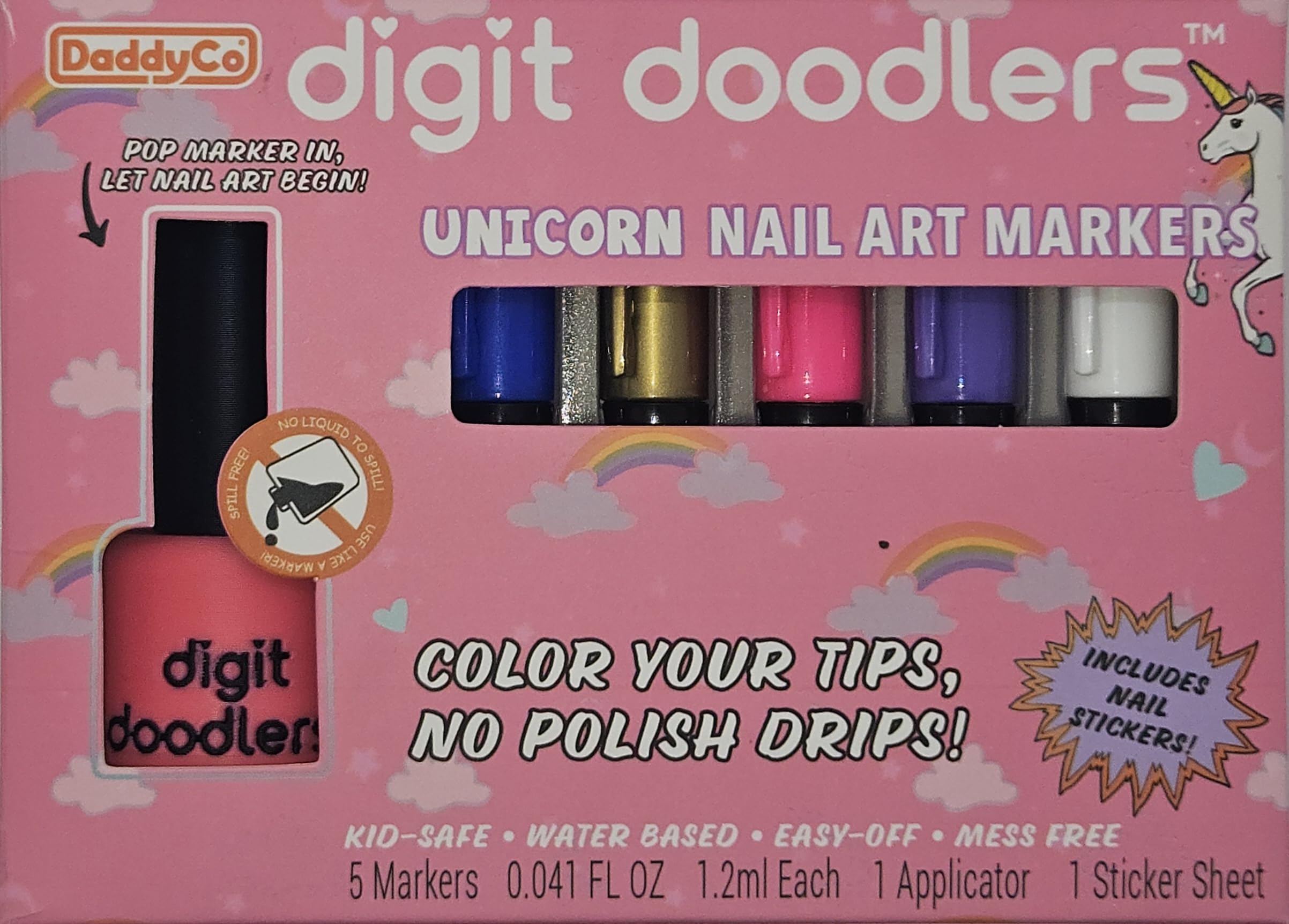 Unicorn Kids Non-Toxic Nail Art Markers With Nail Polish Bottle Applicator And Stickers DaddyCo Is A US Veteran Owned Company