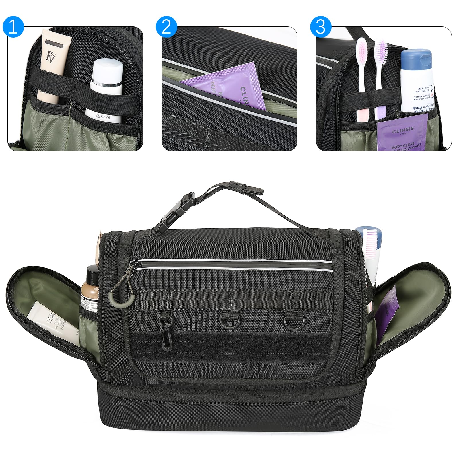 TANGCORLE Toiletry Bag for Men, Handing Travel Toiletry Organizer Protable Water Ressistant Bathroom Shaving Bags for Toiletry Accessories, Travel Essentials, Black(Empty Bag)