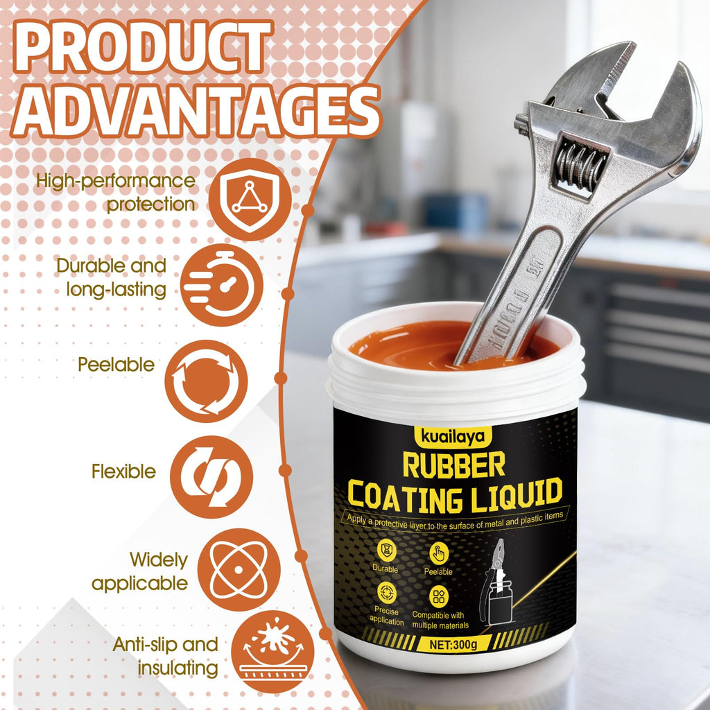 kuailaya Rubber Dip for Tools, Liquid Rubber Dip Tool Handle Dip Coating Effective Protection Slip Resistance Waterproof and Insulating Easy to Peel for Tool Protection Creative DIY, Burnt Orange 300g