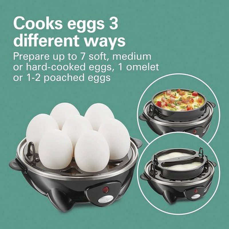 Hamilton Beach 3-in-1 Electric Egg Cooker - Hard Boiled, Poached & Omelet Maker, Holds 7 Eggs, Black