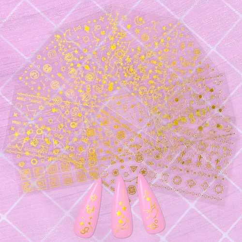 KISSBUTY 24 Pcs Universe Nail Art Sticker - Gold Flowers, Stars, Moon Constellation Decals