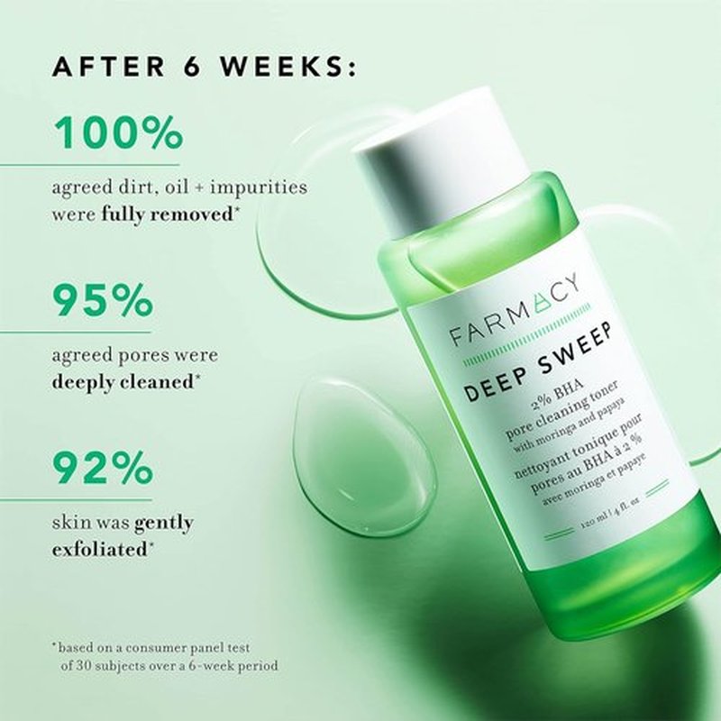 Farmacy 2% Salicylic Acid Toner - Deep Sweep BHA Exfoliant & Pore Cleaner for Oily Skin (120ml)