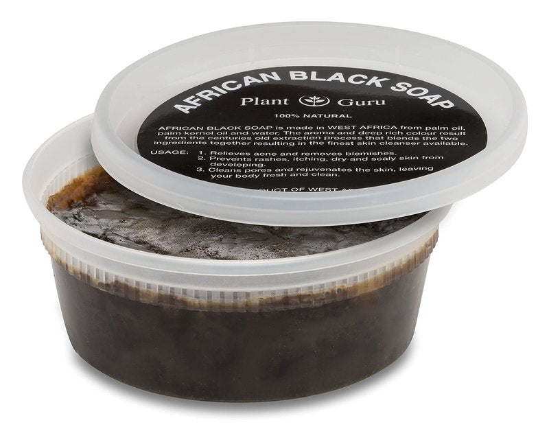 Plant Guru African Black Soap Paste 8 oz. - Pure & Natural Traditional Skincare for Face, Body & Hair. | Handmade Cleanser for All Skin Types. Imported From Ghana.