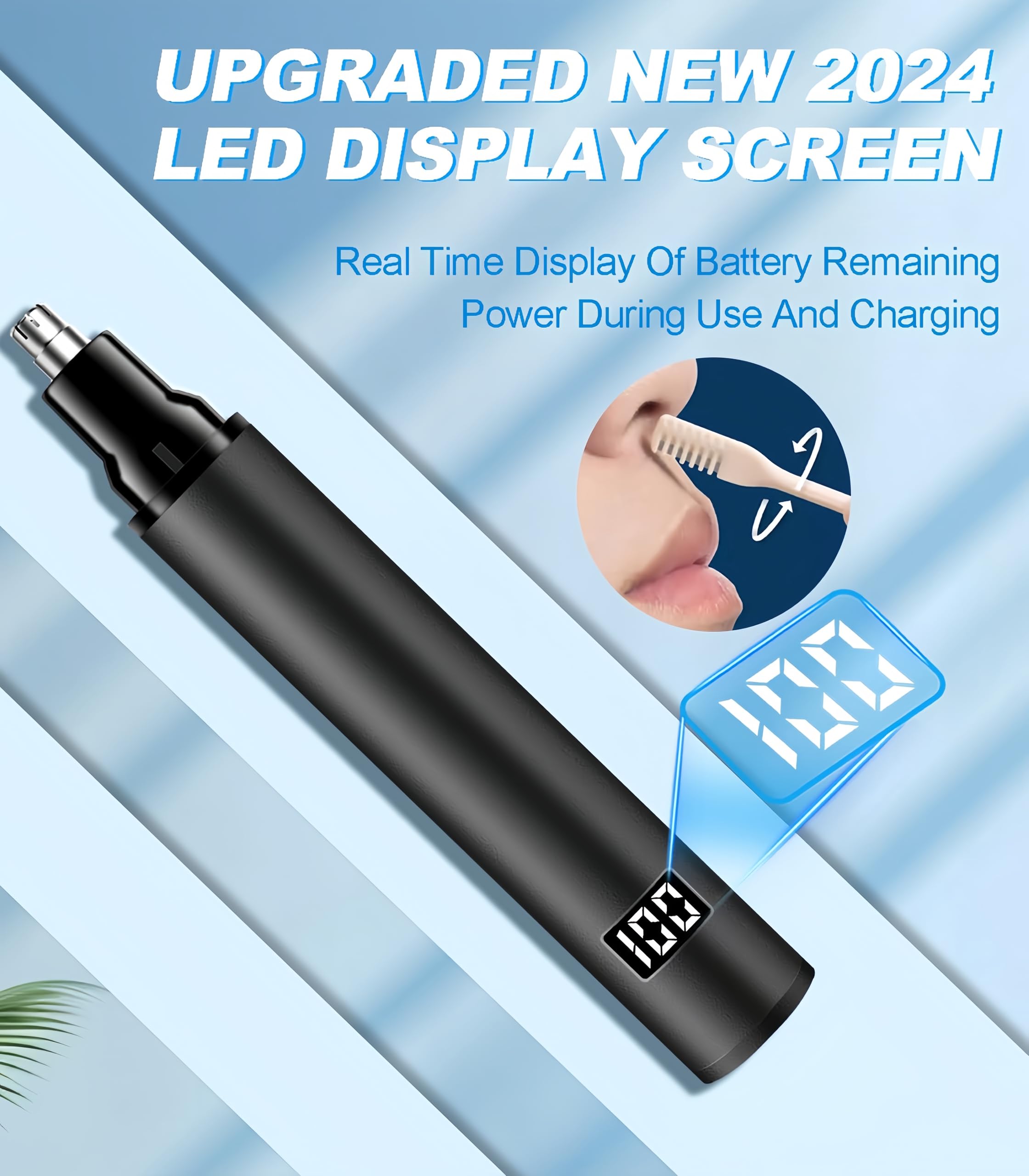BUV Nose Hair Trimmer for Men with LED Display- 2026 Professional Painless Ear Hair Trimmers for Women, USB Rechargeable Nose Hair Trimmer Clipper – 14,000 RPM IPX7 Waterproof Dual Edge Blades, Black
