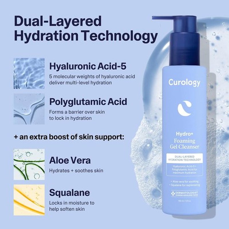 Curology Hydro+ Foaming Gel Cleanser - Gentle Hydrating Face Wash for Sensitive Skin | 5 fl oz