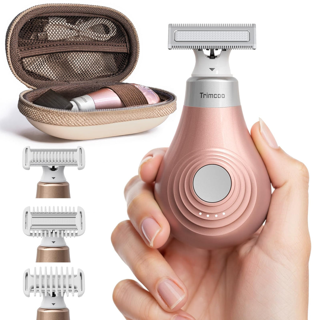 Trimcoo Mini Bikini Trimmer for Women - Intimate Pubic Hair Removal, Electric Body Groomer, Small Portable Wet/Dry Shaver, Magnetic Blade, USB-C Rechargeable with Travel Case, Easy to Clean (Gold)