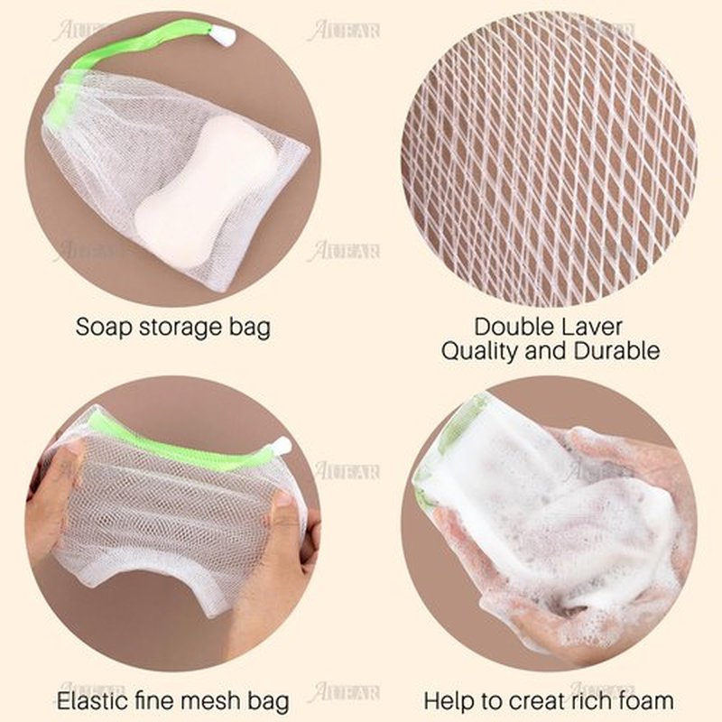 AUEAR, 60 Pack Mesh Soap Pouch for Shower Washing Bubble Foam