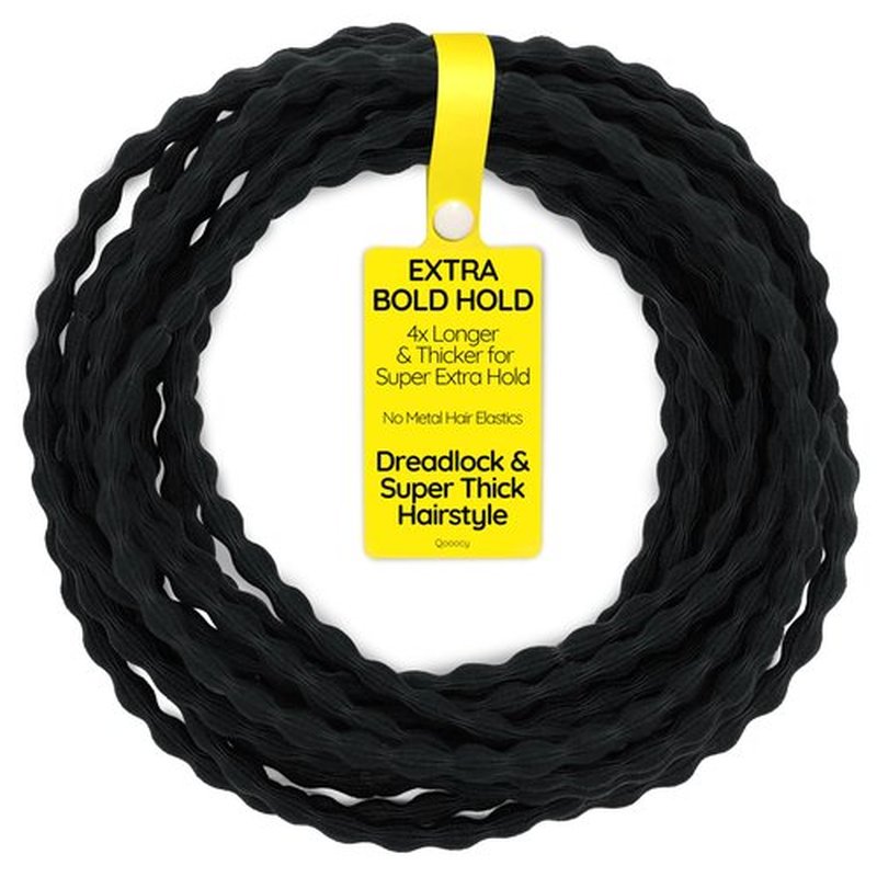 12-Pack 4X Extra Long Hair Ties - Ideal for Dreadlocks, Curly, Extra Thick Hair - Durable, Oversized, and Gentle Ponytail Holders, XXX, Black