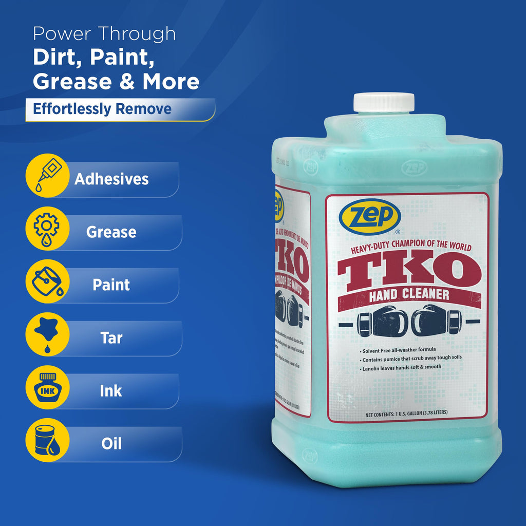 Zep TKO Heavy-Duty Industrial Hand Cleaner - 1 Gallon (Case of 4) - The GO-TO cleaner for Pros that actually works. Dispenser included