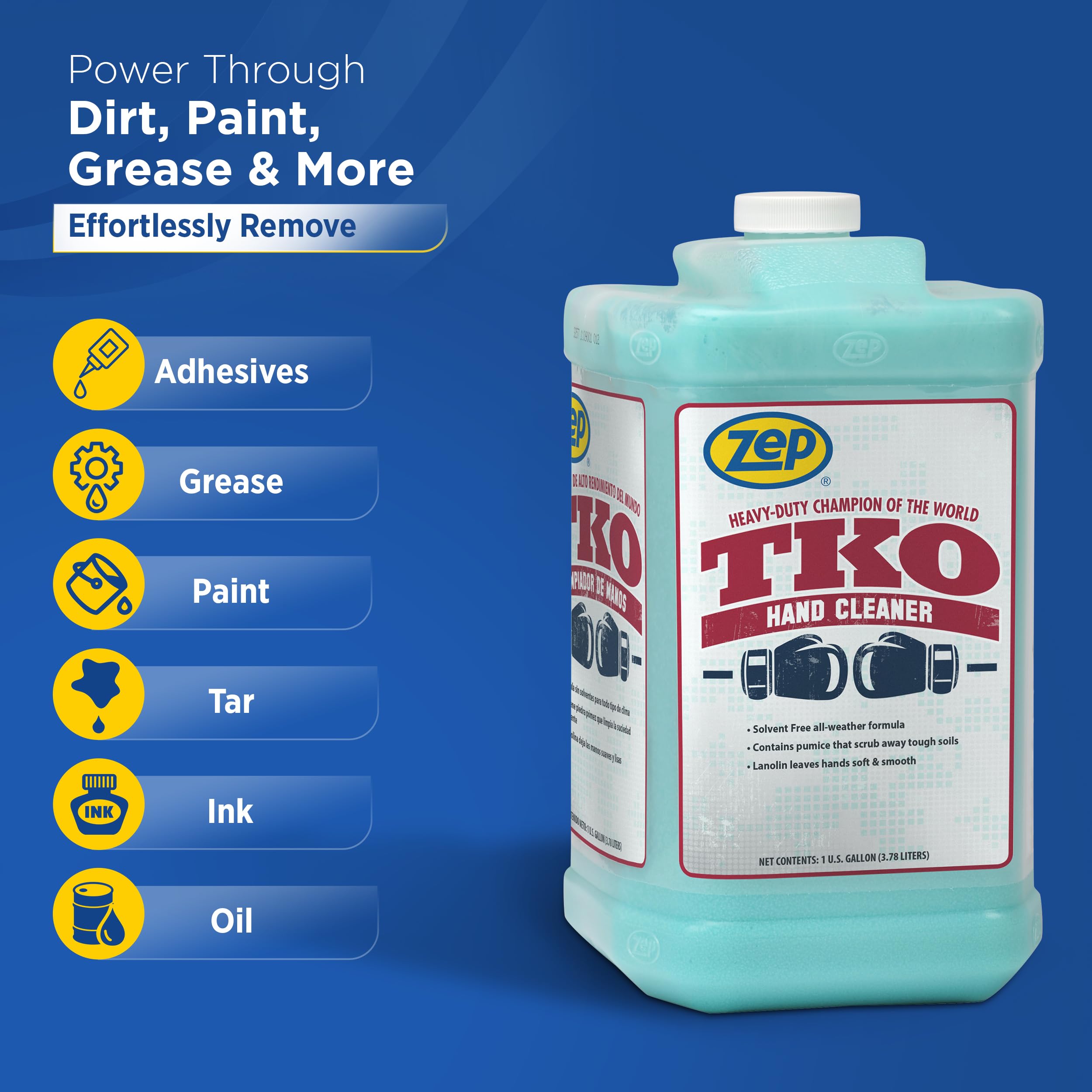 Zep TKO Heavy-Duty Industrial Hand Cleaner - 1 Gallon (Case of 4) - The GO-TO cleaner for Pros that actually works. Dispenser included