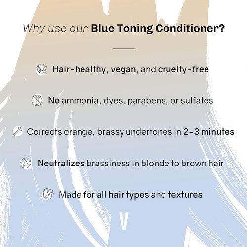oVertone Haircare Blue Toning Conditioner - Neutralizes Brassiness for Blonde & Light Brown Hair - Hydrating Shea Butter & Coconut Oil - Vegan & Cruelty-Free - 8 oz