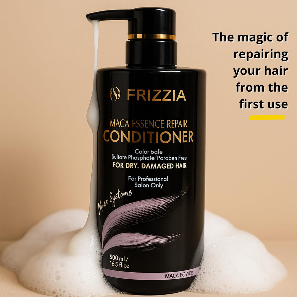 Frizzia PROFESSIONAL Conditioner with Maca, Argan and Vegetable Collagen | Repairs and Strengthens Damaged Hair | Opens Cuticles, Softens and Nourishes All Hair Types | 500ml