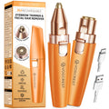 VG VOGCREST Eyebrow Facial Trimmer: 2 in1 Rechargeable Facial Hair Removal and Eyebrow Shaver - Face Lips Body Painless Facial Razor with Built-in LED Light (Orange)