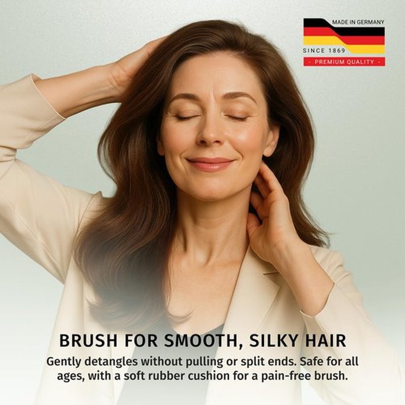 SHASH 100% First Cut Boar Bristle Hair Brush, Suitable For FINE TO THIN HAIR TYPES ONLY - Naturally Conditions Hair and Improves Texture, Made in Germany (Black, Meduim)