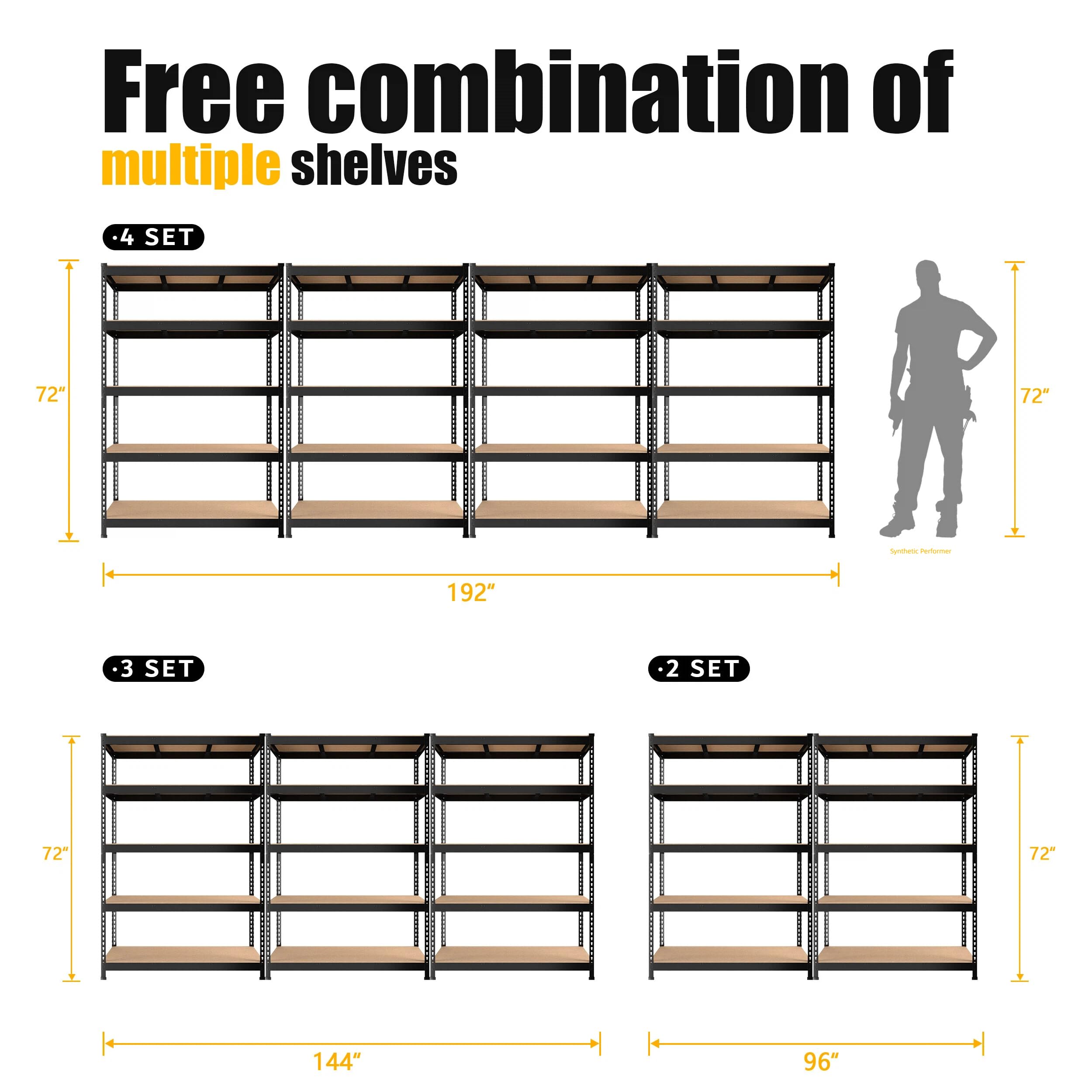 PrimeZone 48"W x 24"D x 72"H Garage Storage Shelves, 5-Tier Metal Shelving