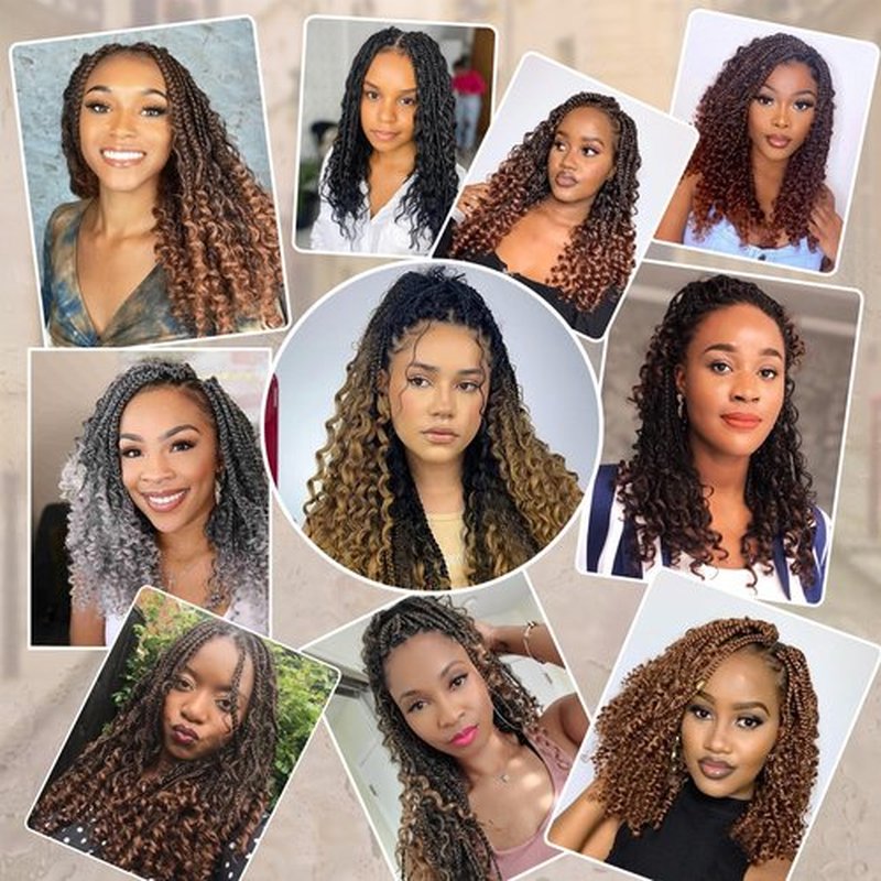 Goddess Box Braids Crochet Hair 1B - 8 Inch Pre Looped Boho Crochet Braids with Curly Ends, 8 Packs Crochet Hair for Black Women Boho 3X Synthetic Braiding Hair Extensions