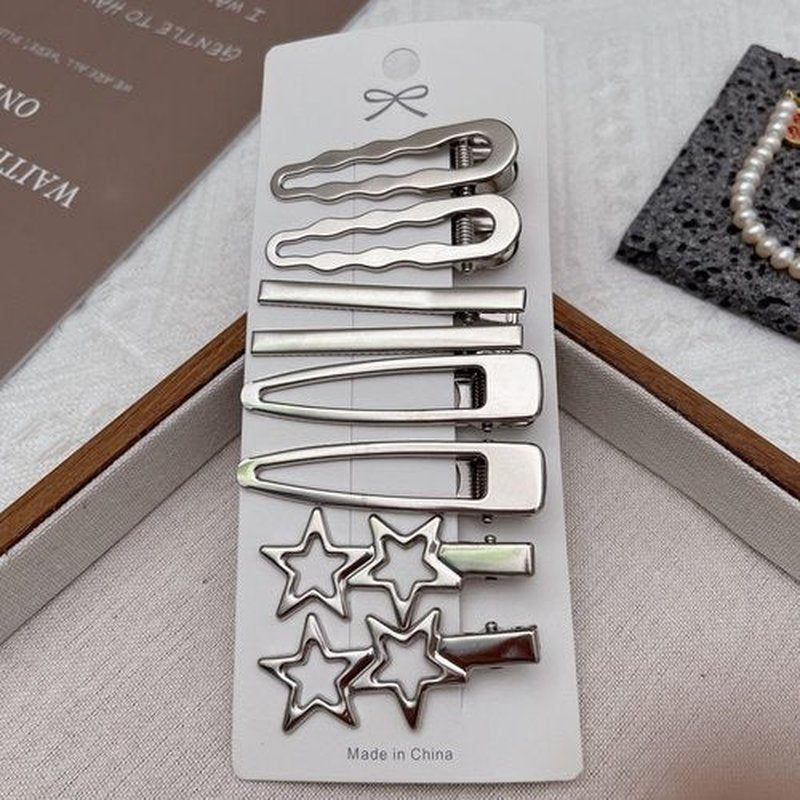 Star Hair Cips Set Silver Metal Heart Wave Y2k 2000s Hair Accessories Barrettes for Women Girls 16PCS