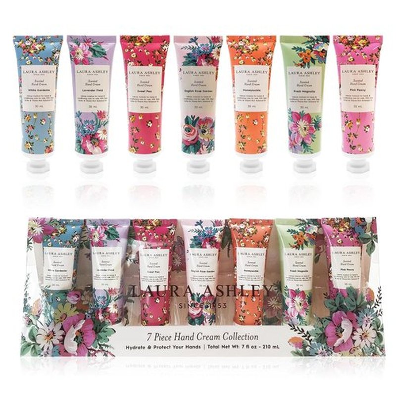 Laura Ashley Hand Cream Set - 7-Piece Moisturizing Lotion Collection for Dry Skin | Travel Size 30ml