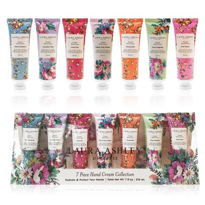 Laura Ashley Hand Cream Set - 7 Piece Hand Lotion Collection for Women, Travel Size Moisturizing Lotion for Dry Skin with Rose, Lavender, Magnolia & Floral Scents - 30ml Each