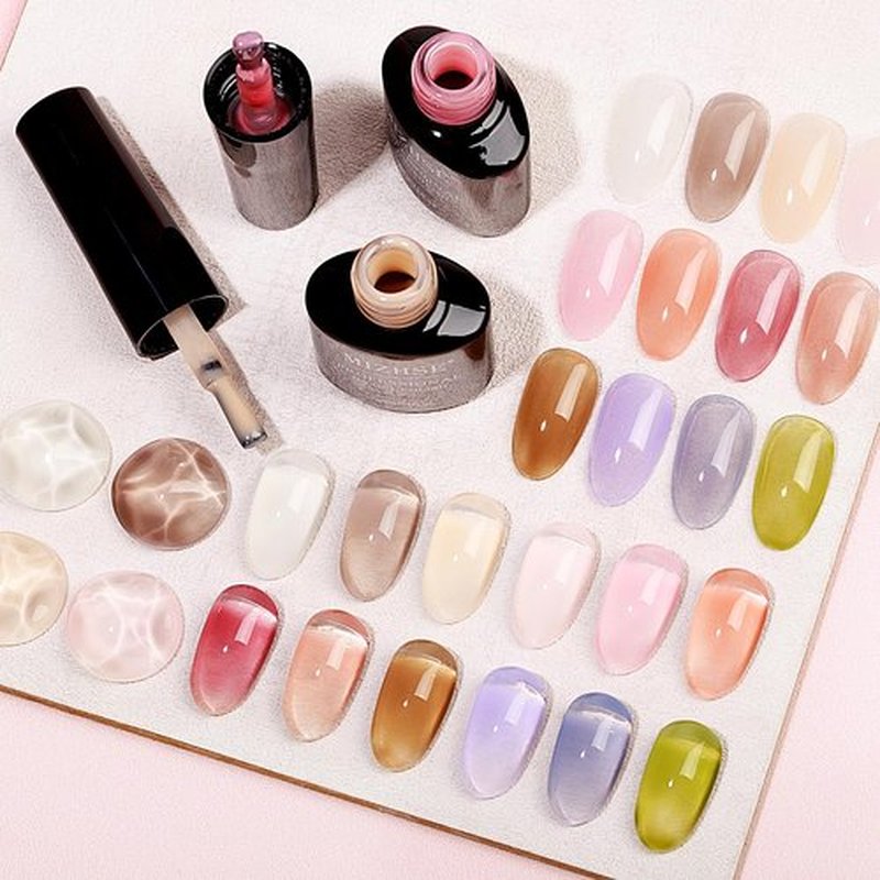 MIZHSE Jelly Gel Polish Nude Translucent 12 Colors, Spring Clear Pink Jelly Gel Nail Polish Set UV/LED Sheer Manicure DIY Nail Art for Home Salon