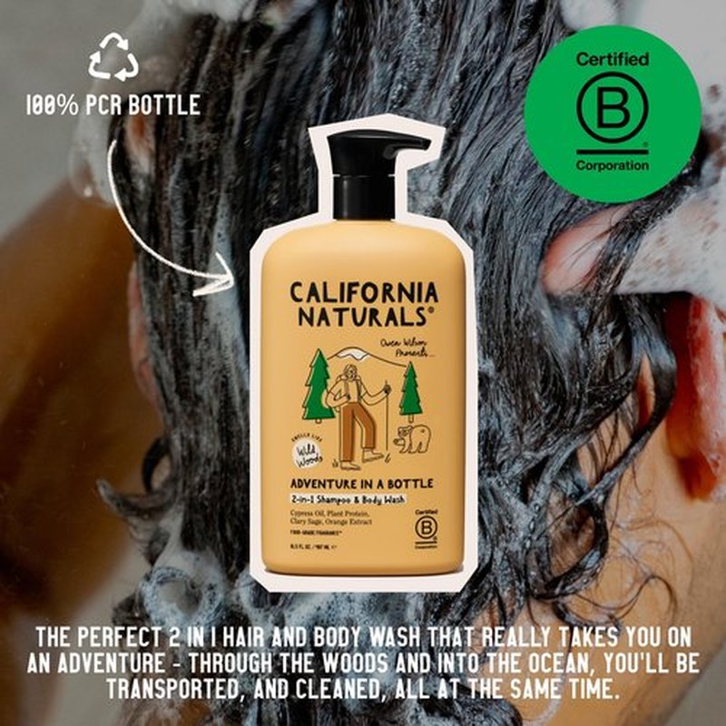 California Naturals Owen Wilson 2 in 1 Hair Shampoo and Body Wash, Wild Woods Fragrance, All Hair Types, Vegan, Natural, Cruelty, Silicone, Paraben & Sulfate Free Shampoo for Men & Body Soap, 16.5 oz