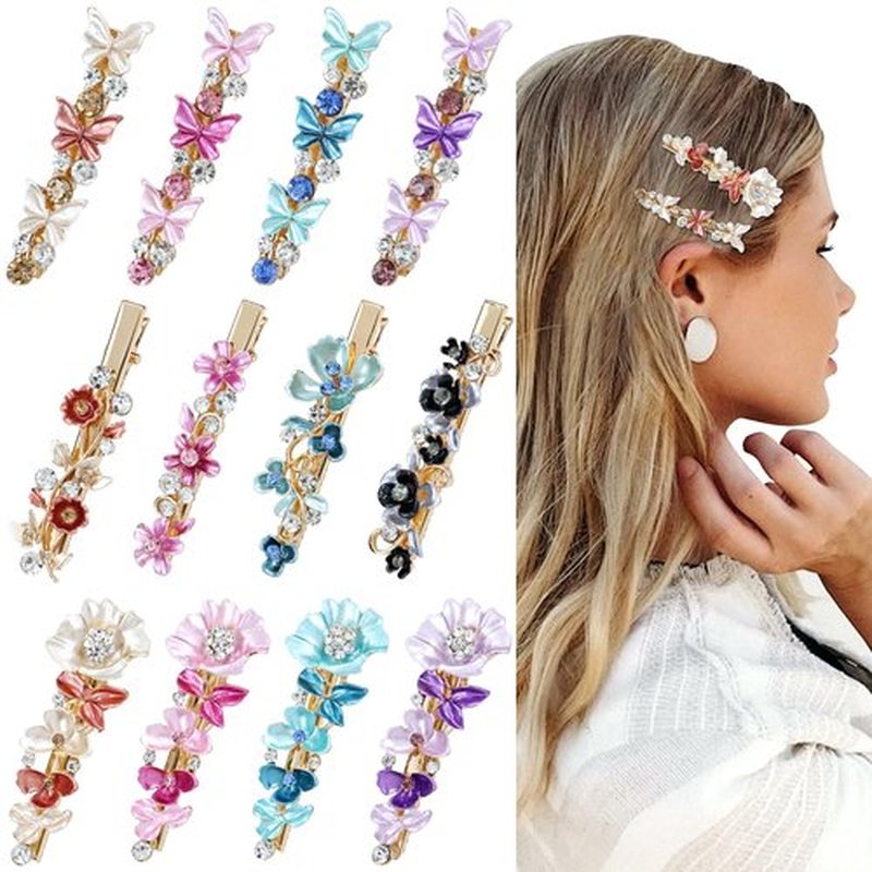 inSowni 12 Pieces Gold Metal Rhinestone Butterfly Flower Alligator Hair Clips Barrettes Accessories for Women Girls