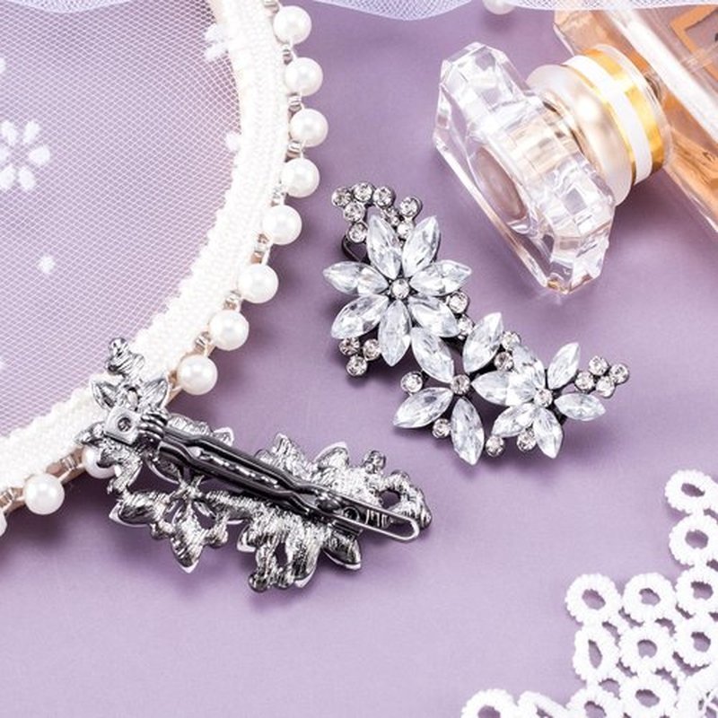 PAGOW Silver 8 Pcs Crystal Flower Hair Clips, Wedding Hair Accessories for Brides Women Girls, Rhinestone Flower Headpiece