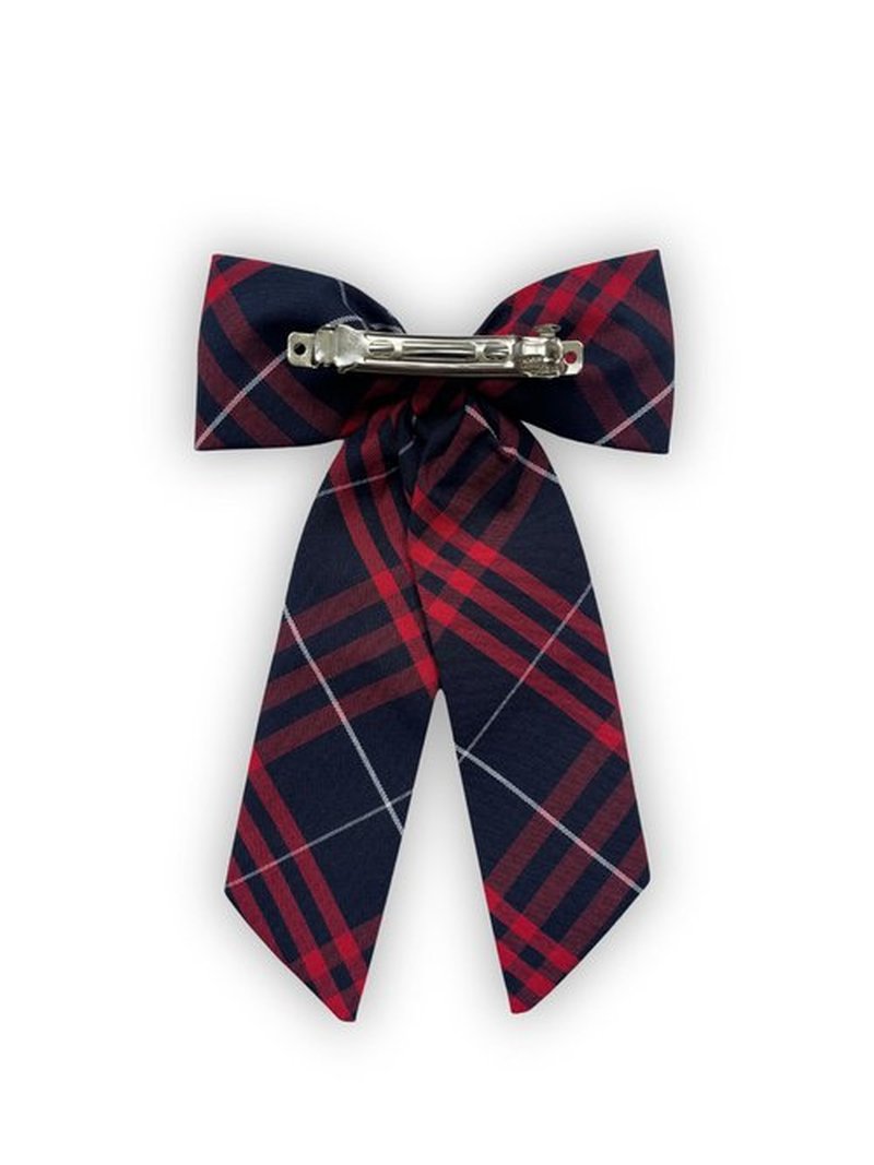 ClassExceed Jumbo Plaid Hair Bow for Girls – Extra Large 5"x8" with Long Tail & Secure French Barrette – Durable Yarn-Dyed Fabric – Elegant Back to School Accessory (Dark Navy and Red Plaid #37)