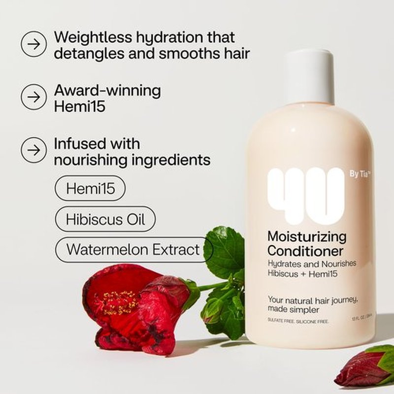 4U by Tia Moisturizing Conditioner for Curly Hair – Nourishing conditioner for coily, kinky & curly hair – Made with Hemi15 & Hibiscus for hydration & frizz control (1 Pack)