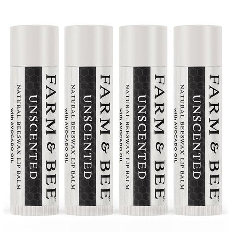 Natural Lip Balm - Organic & Natural Ingredients - Beeswax Based Moisturizing Lip Care Chapstick for Chapped Lips - Great Gift Idea - Farm & Bee - 0.15oz (Pack of 4 - Unscented)