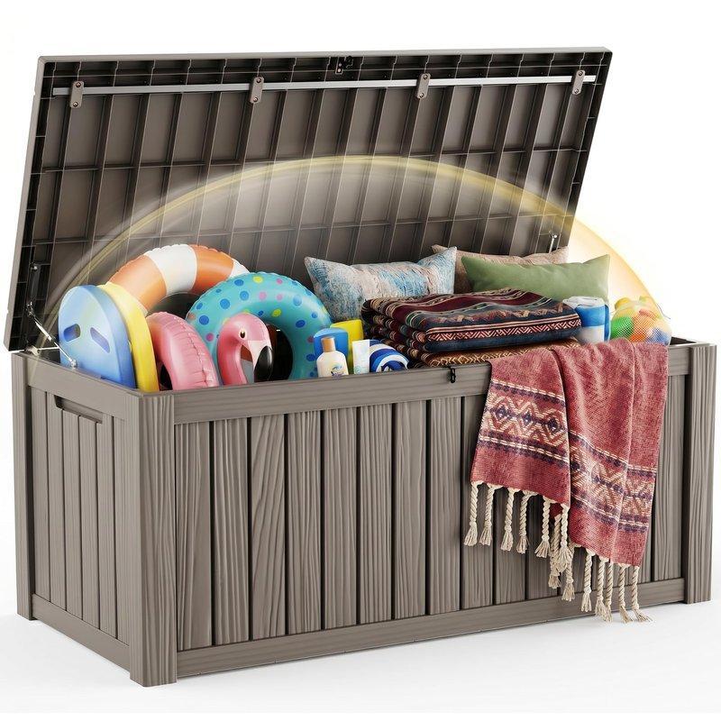 EFU Outdoor Storage Box 180 Gallon Deck Box (Indoor & Outdoor) Lockable UV Resistance Waterproof Resin Storage Bin Storage Box for Outdoor,Patio Storage With Support Rod(Taupe)