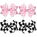 4 Pcs Glitter Pink Checkered Flag Bow for Girls Women, 4 Inch Baby Bows Clips Checker Racing Checkered Flag Hair Bow Clip, Alligator Clips Barrettes Race Fan Car-Themed Birthday Party Gift Accessories