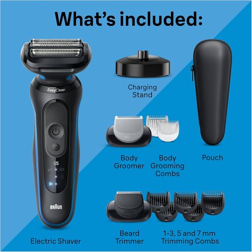 Braun Electric Shaver - Series 5 5150cs Wet & Dry Razor with Turbo Mode, Beard Trimmer & Charging Stand - Blue