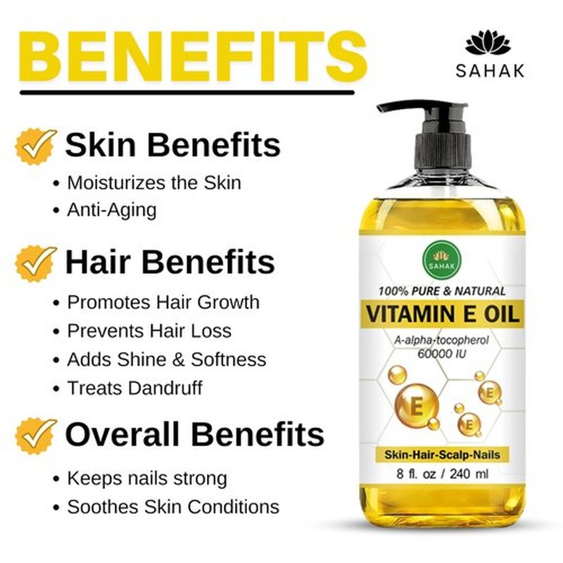 SAHAK Vitamin E Oil Blend 60,000 IU – Organic Vitamin E Oil for Skin, Hair & Nails | Ready-to-Use Body & Face Moisturizing Oil