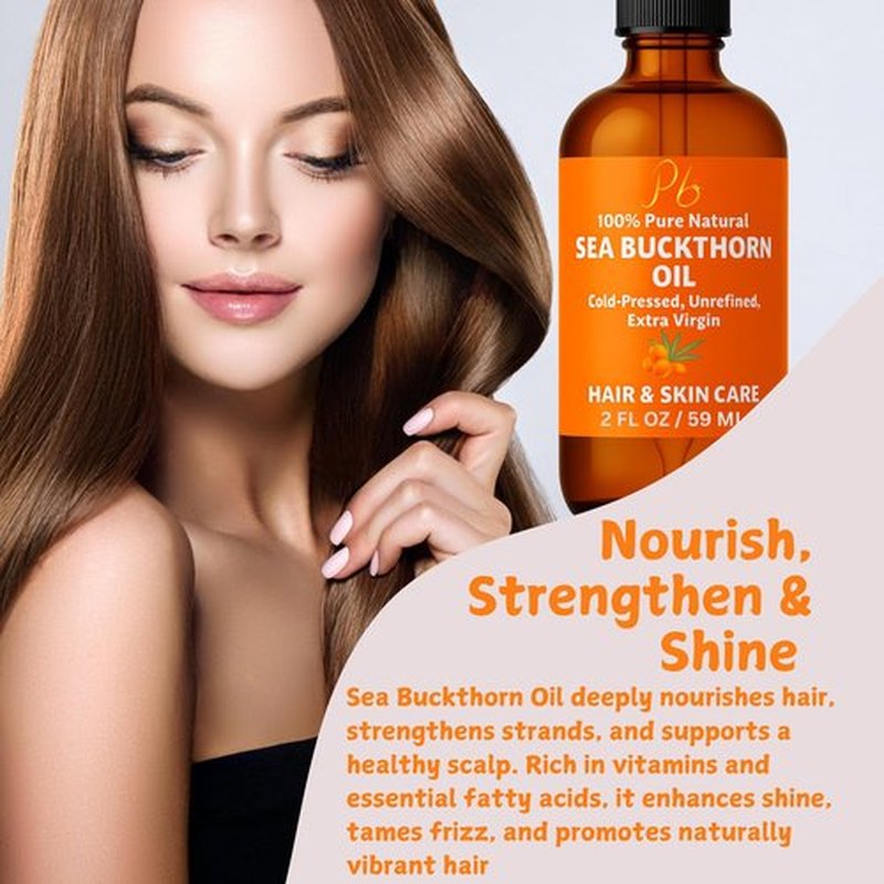 Pomberries Sea Buckthorn Oil – 100% Pure Cold-Pressed from Fruit & Seed – Sea Buckthorn Seed Oil for Face, Hair, Skin & Nails – Supports Radiant, Youthful-Looking Skin – Amber Glass Bottle 2 fl oz