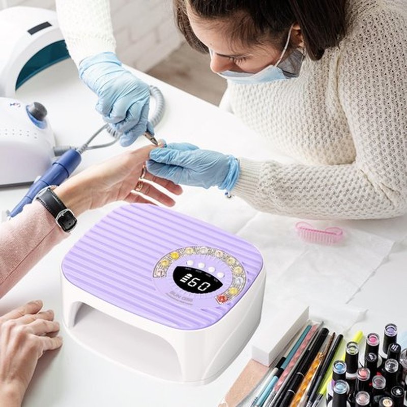 LIMEGIRL UV LED Nail Lamp Kit for Gel Polish Professional Fast Curing Purple Dryer Light Set with 45PCS Lamp Beads and Gloves Cordless Rechargeable Nail Art Cure Machine for Manicure Pedicure