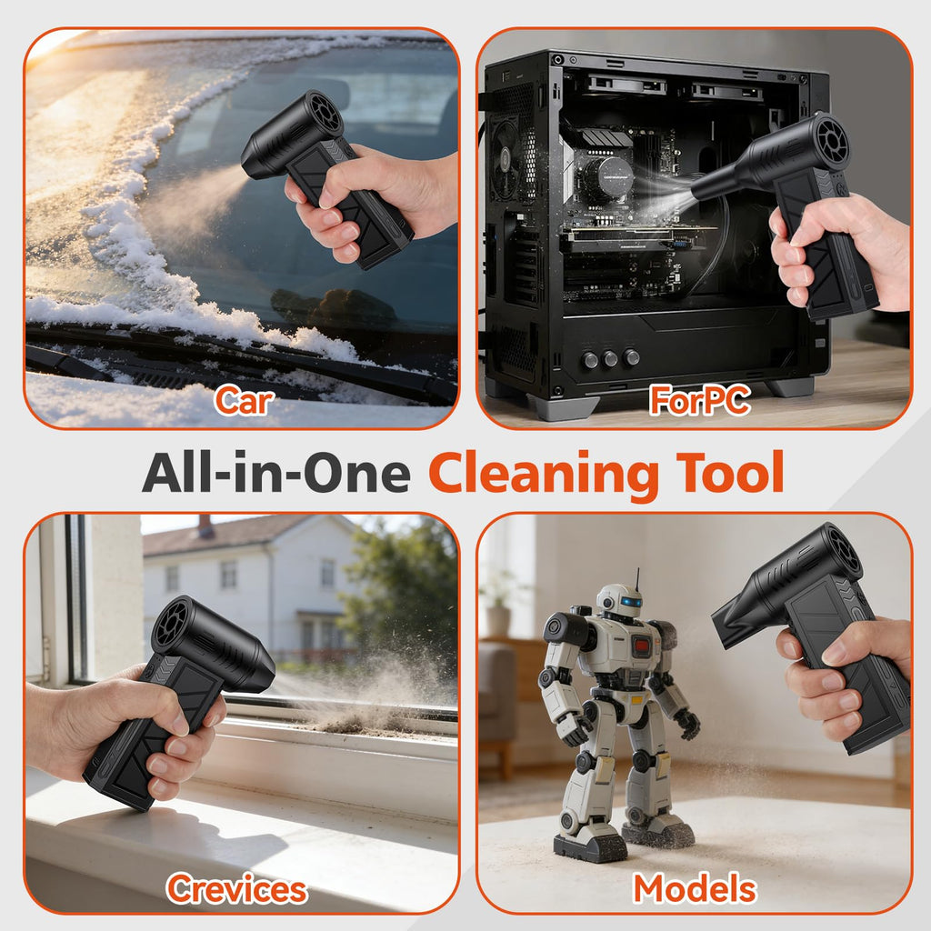 Compressed Air Duster, 130000 RPM High-Speed Electric Air Duster with Brushless Motor, 3 Magnetic Nozzles, 4 Speeds, LED Light & 5000mAh Rechargeable Battery for PC Keyboard Car Cleaning