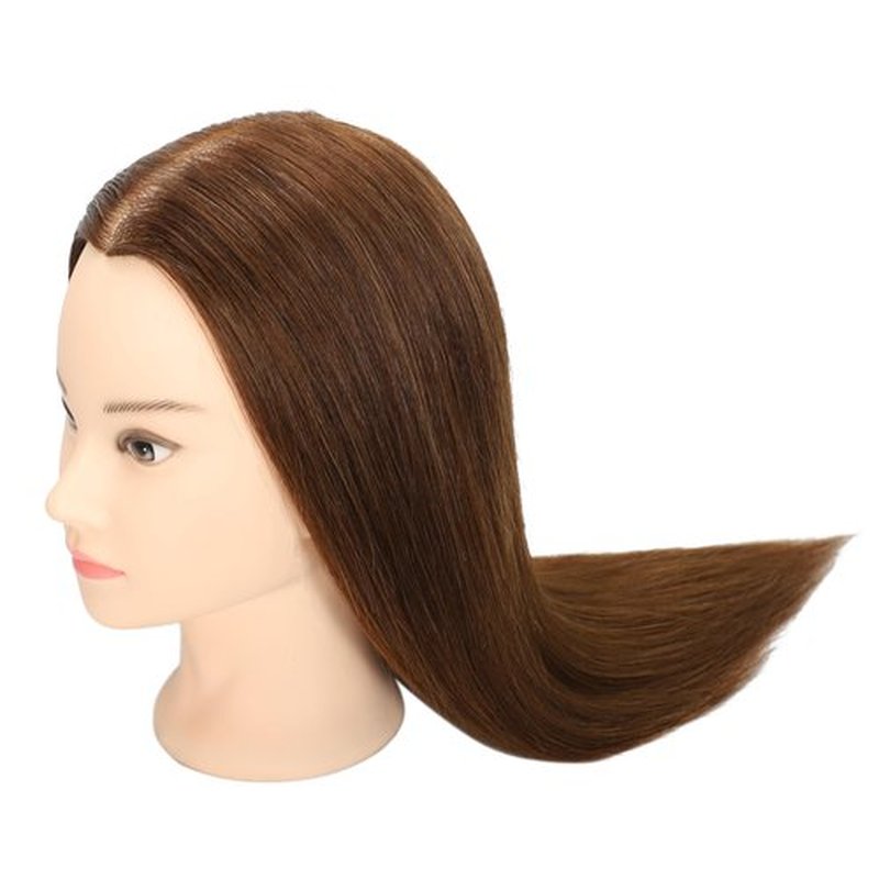 Female 100% Human Hair Mannequin Head Hair Styling Training Head Cosmetology Manikin Head Doll Head for Hairdresser with Free Clamp (brown) (16 Inch)