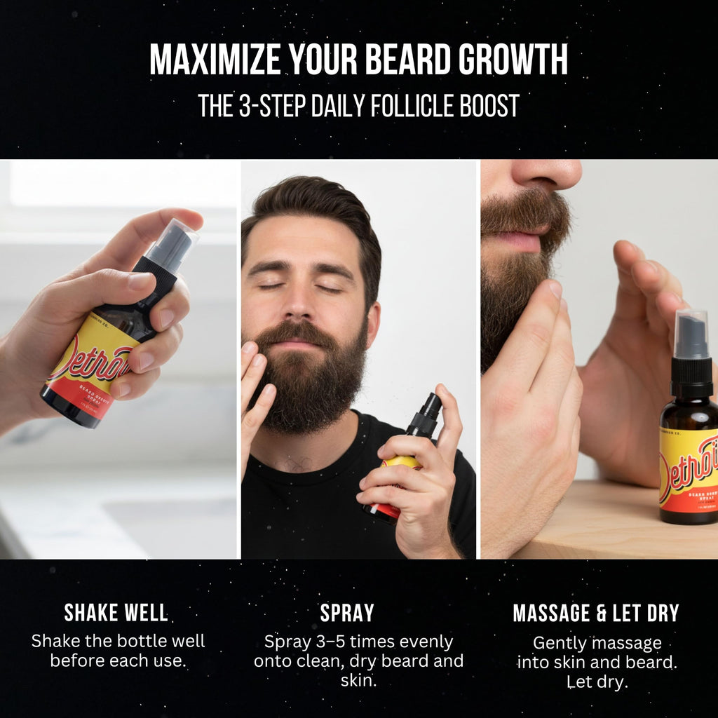 Detroit Grooming Co. Beard Growth Spray | Thickening Beard Care | 3 Pack